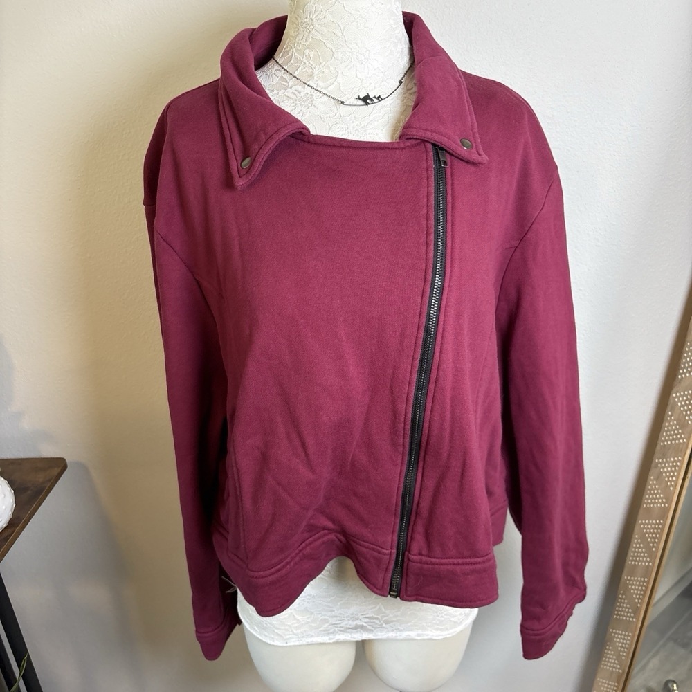 LuLaRoe Women 3XL Cranberry Presley Moto Jacket Athleisure Asymmetrical Zip